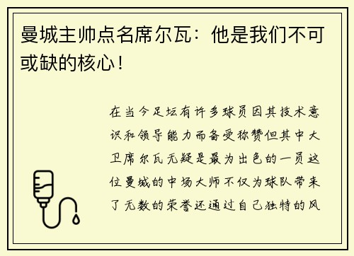 曼城主帅点名席尔瓦：他是我们不可或缺的核心！