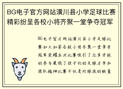 BG电子官方网站潢川县小学足球比赛精彩纷呈各校小将齐聚一堂争夺冠军荣耀